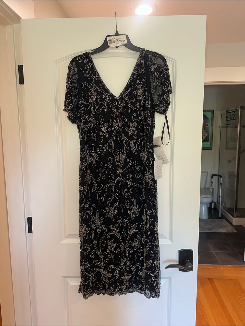 Pisarro Nights Black Beaded V-Neck Midi Dress